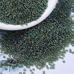 MIYUKI Round Rocailles Beads, Japanese Seed Beads, 11/0, (RR288) Transparent Olive Green AB, 2x1.3mm, Hole: 0.8mm, about 1111pcs/10g(X-SEED-G007-RR0288)