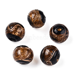 Handmade Gold Sand Lampwork Beads, Round, Camel, 8~8.5mm, Hole: 1.5mm(LAMP-T019-8mm-02)