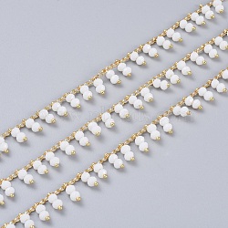 3.28 Feet Handmade Glass Beaded Chains, Soldered, with Golden Tone Brass Findings, Long-Lasting Plated, White, 2x1mm(X-CHC-I006-16N)