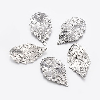 304 Stainless Steel Pendants, Leaf, Stainless Steel Color, 17.5x10x0.5mm, Hole: 1mm