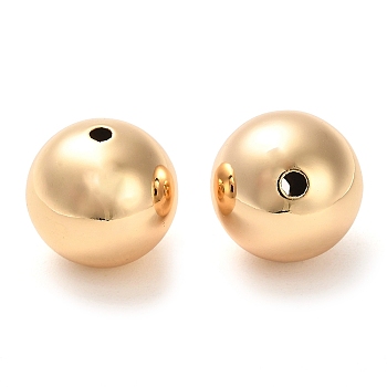 Brass Beads, Round, Real 18K Gold Plated, 16x15.5mm, Hole: 2.2mm
