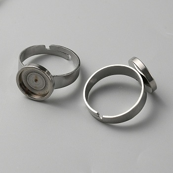 304 Stainless Steel Adjustable Bezel Cup Ring Settings, Flat Round, Stainless Steel Color, Inner Diameter: 17.2mm, Tray: 10mm