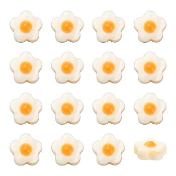 Natural Freshwater Shell Beads with Orange Enamel, Flower, White, 8~9x8~9x3.5mm, Hole: 1mm, about 48~50pcs/box