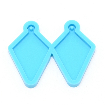 DIY Earring Silicone Molds, Resin Casting Molds, For UV Resin, Epoxy Resin Jewelry Making, Rhombus, Deep Sky Blue, 43x53x4.5mm, Hole: 1.8mm, Inner Diameter: 38x23mm