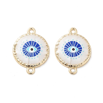 Rack Plating Alloy Enamel Connector Charms, Resin Evil Eye Links, Cadmium Free & Nickel Free & Lead Free, Golden, Flat Round, 18x24x2.5mm, Hole: 1.6mm
