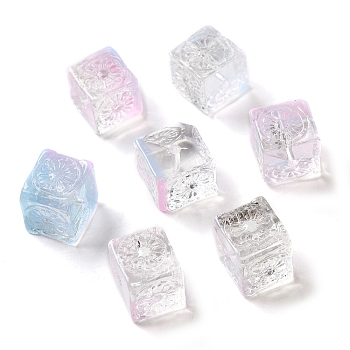 Transparent Glass Beads, Cube, Colorful, 10x11x11mm, Hole: 1.5mm