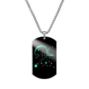 Stainless Steel Constellation Tag Pendant Necklace with Box Chains, Sagittarius, 23.62 inch(60cm)