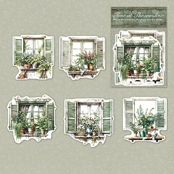 10Pcs 5 Styles Paper Flower Window Decorative Stickers, for DIY Scrapbooking, Travel Diary Craft, Dark Sea Green, 100x100mm, 2pcs/style