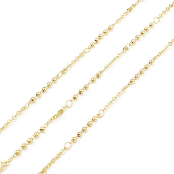 Brass Round Beaded Link Chains, Unwelded, with Spool, Real 18K Gold Plated, 2x1.5x0.2mm, 19x2mm
