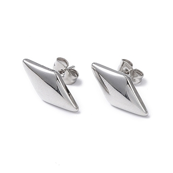 304 Stainless Steel Stud Earring for Women, Rhombus, Stainless Steel Color, 17.5x9mm, Pin: 0.8mm