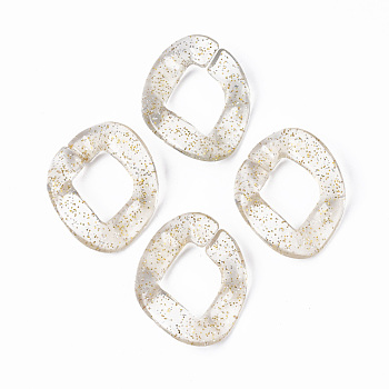 Transparent Acrylic Linking Rings, with Glitter Powder, Quick Link Connectors, For Jewelry Curb Chains Making, Twist, Beige, 40.5x33x10mm, Inner Diameter: 18x22mm, about 150pcs/500g