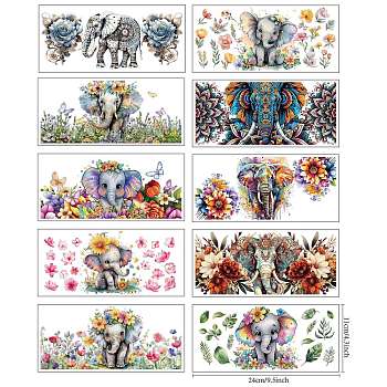 PVC DIY Heat Transfer Paper, for UV Sublimation Cup, Elephant, 110x240mm, 10 style, 1pc/style, 10pcs/set