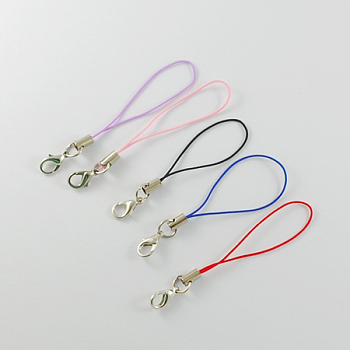 Cord Loop Mobile Phone Straps, with Brass Lobster Claw Clasps, Mixed Color, 6cm