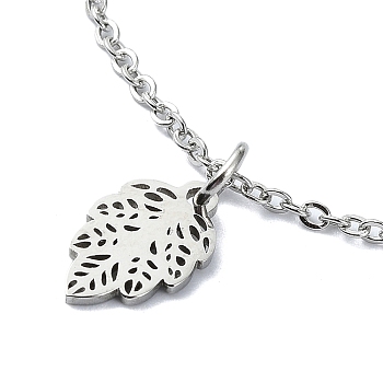 304 Stainless Steel Pendant Necklaces, Leaf, Stainless Steel Color, 18.03 inch(45.8cm)