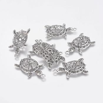 Tibetan Style Alloy Tortoise Pendants, Cadmium Free & Lead Free, Antique Silver, 39x23.5x8mm, Hole: 2.5mm