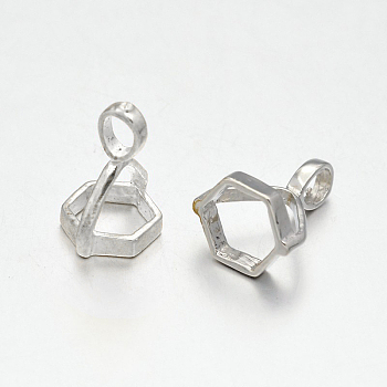 Brass Hexagon Bead Cap Bails, for Point Gemstone Pendant Making, Platinum, 16.5x12x10mm, Hole: 5x4mm & 9x9mm