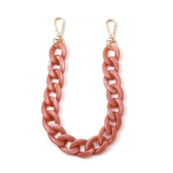 Plastic Curb Chain Bag Handles, Imitation Gemstone, with Zinc Alloy Swivel Clasp, Dark Salmon, 37cm