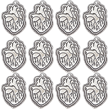 20PCS Alloy Pendants, Heart Charm, Antique Silver, 30x20x2mm, Hole: 1.6mm