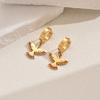 Metal Bird 201 Stainless Steel Hoop Earrings for Women Daily Versatile Jewelry, Golden, Red, 31x29mm