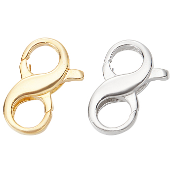 2Pcs 2 Colors 925 Sterling Silver Double Opening Lobster Claw Clasps, Number 8 Shape, Platinum & Golden, 13x8.5x3mm, Hole: 4mm, 1pc/color