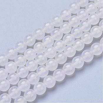 Natural White Jade Bead Strands, Dyed, Round, WhiteSmoke, 6mm, Hole: 1mm, about 66pcs/strand, 15.7 inch