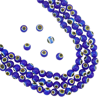 Handmade Evil Eye Lampwork Round Bead Strands, Dark Blue, 8mm, Hole: 1mm, about 49pcs/strand, 14.17''(36cm), 3 strands/box