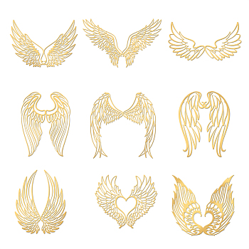 Olycraft 9Pcs 9 Styles Nickel Self-adhesive Picture Stickers, Golden, Wing Pattern, 40x40mm, 1pc/style