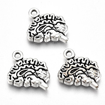Tibetan Style Alloy Charms, Lead Free & Cadmium Free, Brain, Antique Silver, 12.5x14x3mm, Hole: 1.5mm, about 438pcs/500g