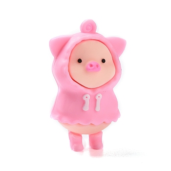 PVC Pendants, for DIY Keychain Making, Pig with Raincoats, Pink, 46x28x26mm, Hole: 2.5mm