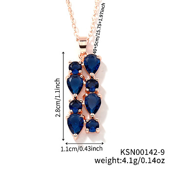 Brass Cubic Zirconia Long Tassel Pendant Necklaces for Fashionable Statement Style, Rose Gold, Blue, 15.75 inch(40cm)