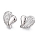 Left and Right Heart Brass Pave Clear Cubic Zirconia Stud Earrings(EJEW-M258-040P)-1