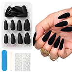 1 Bag ABS Plastic Press On False Nails, Nail Art Decoration Accessories, Teardrop, with 1Pc Wood Manicure Stick and 1Pc Wood Polish Strip File, Black, 116x70x12mm(MRMJ-CP0001-62)