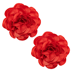 Polyester Flower Brooches, with Iron Pins, Red, 180~190x50~53mm(JEWB-WH0021-54B)