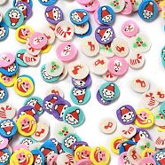 Christmas Theme Handmade Polymer Clay Cabochons, for Nail Art Decoration, Flat Round with Mixed Pattern, Mixed Color, 6x0.5mm, about 34482pcs/1000g(CLAY-F005-04)