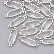 Glass Links, with Silver Color Plated Eco-Friendly Alloy Findings, Faceted, Oval, Clear, 21x7x3mm, Hole: 1.2mm(X-GLAA-S188-A-05S)