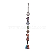 Chakra Gemstone Beads Pendant Decoration, Gemstone Chip Tassel Nylon Thread Hinging Ornament, 300x13~17x17~21mm(HJEW-JM00957)
