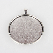 Vintage Tibetan Style Alloy Big Pendant Cabochon Bezel Settings, Antique Silver, Flat Round Tray: 40mm, 52x43x3mm, Hole: 4x7mm, about 76pcs/kg(TIBEP-O006-27AS)