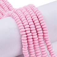Handmade Polymer Clay Beads Strands, for DIY Jewelry Crafts Supplies, Flat Round, Pearl Pink, 6~7x3mm, Hole: 1.5mm, about 113~116pcs/strand, 15.55 inch~16.14 inch(39.5~41cm)(X-CLAY-N008-008F)