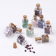 Glass Wishing Bottle Decorations, with Gemstone Chips Inside and Cork Stopper, Mixed Color, 29x14mm, 10pcs/set(AJEW-JD00004)