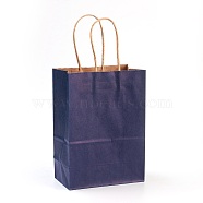 Pure Color Kraft Paper Bags, with Handles, Gift Bags, Shopping Bags, Rectangle, Midnight Blue, 21x15x8cm(AJEW-G019-09C)