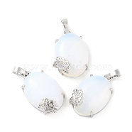 Opalite Pendants, with Platinum Tone Brass Findings, Cadmium Free & Lead Free, Oval with Tree, 28~29.5x18.5x9.5mm, Hole: 8x5mm(G-C235-03F-RS)