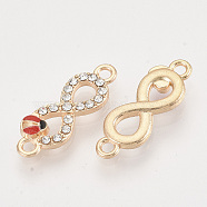 Alloy Rhinestone Links connectors, Enamel Style, Infinity with Ladybird, Dark Red, Light Gold, 23x8x3mm, Hole: 1.5mm(X-ALRI-T004-14LG)