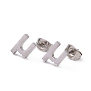 304 Stainless Steel Greek Alphabet Stud Earrings, Manual Polishing, Letter.M, 7~11x2~10x1.5mm, Pin: 0.8mm(STAS-D007-07P-13)