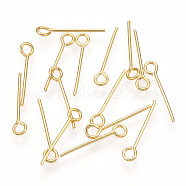Brass Eye Pin, Long-Lasting Plated, Real Gold Plated, Nickel Free, Real 18K Gold Plated, 21 Gauge, 16mm, Hole: 2mm, Pin: 0.7mm(KK-G331-09-0.7x16)