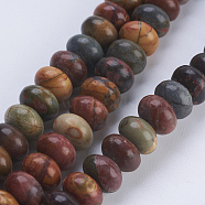 Natural Picasso Stone/Picasso Jasper Beads Strands, Rondelle, 8x5~5.5mm, Hole: 0.8mm, about 70~74pcs/strand, 14.8  inch~15.3 inch(37.5~39cm)(X-G-P354-03-8x5mm)