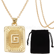 1Pc Brass Pendants, 1Pc Brass Cable Chain Necklaces, 1Pc Rectangle Velvet Pouches, Letter G, 23~445x15.5~70x2mm(NJEW-BBC0001-18G)