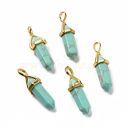 Synthetic Turquoise Pendants, Faceted, with Golden Tone Brass Findings, Lead free & Cadmium Free, Bullet, 27~30x9~10x7~8mm, Hole: 4x3mm(G-K329-10G)