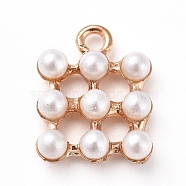 Plastic Imitation Pearl Pendants, with Alloy Findings, Square, Golden, 17.5x13.5x5mm, Hole: 2mm(PALLOY-WH0068-34G)