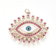 Brass Micro Pave Cubic Zirconia Enamel Pendants, Long-Lasting Plated, Lead Free & Cadmium Free & Nickel Free, Evil Eye, Colorful, Real 18K Gold Plated, 26x30x2.5mm, Hole: 3mm(ZIRC-L078-068G-NR)