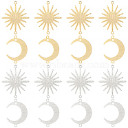 24Pcs 4 Styles Brass Connector Charms, Long-Lasting Plated, Sun & Moon Links, Golden & Silver, 16.5~22.5x22~26.5x0.8~1mm, Hole: 1.2mm, 6pcs/style(KK-BBC0007-32)